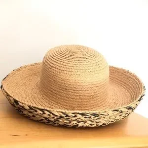 Kokin Summer Hat Wide Braided Brim Straw Natural Black Woven Beach Pool Sun Girls Wide Brim Sun Hat - Black main image 4
